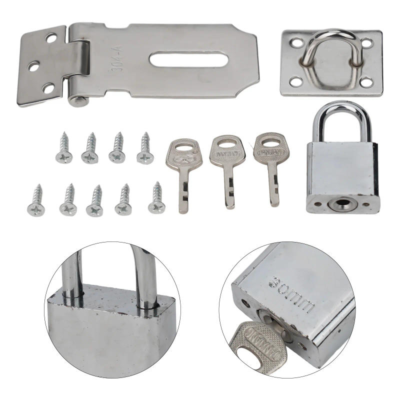 Description Picture 4 of item1Set Burglar-proof Household Door Clasp Lock Gate Bolt Shed Latch Padlock Hasp With 3pcs Keys For Drawers Lockers Tool Boxes