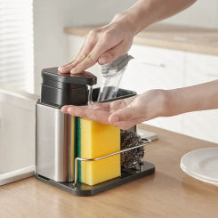 3-in-1 Kitchen Soap Dispenser Stainless Steel Cutlery Holder Spoon Storage Kitchen Organizer Drainer Dish Drying Rack
