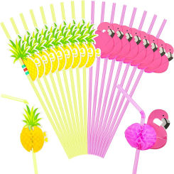 50pcs Disposable Drinking Straws Tropical Umbrellas Pineapple Juice Cocktail Disposable Juice Straws Hawaii Party Decoration