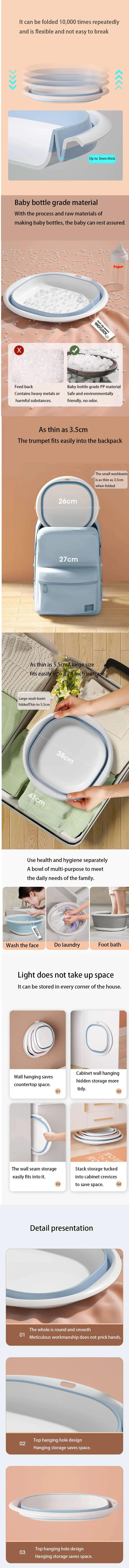 Description Picture 2 of item1 PC Silicone Foldable Wash Basin Travel Portable Basin Collapsible Bucket For Home Bathroom Washbowl Hanging Bath Basins