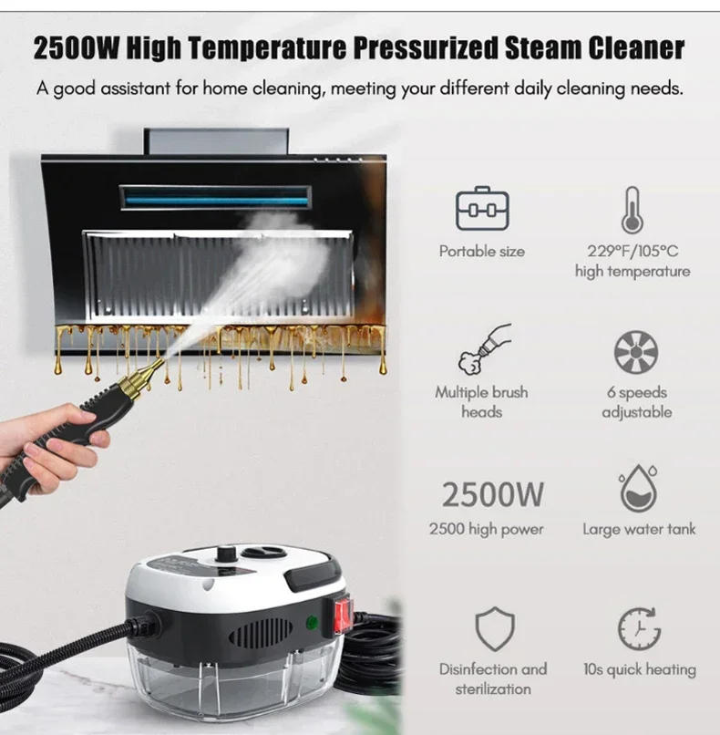 Description Picture 5 of item2500W 110V 220V High Pressure And Temperature Handhled Steam Cleaner For Air Conditioner Kitchen Hood Car Steaming Cleaner