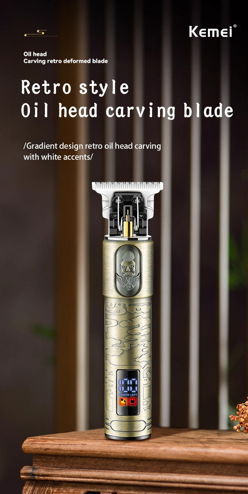 Description Picture 2 of itemKemei Professional Barber Hair Trimmer Zero Gapped T-Blade Edgers Hair Clipper USB IPX7 Waterproof Hair Cutting Machine for Men