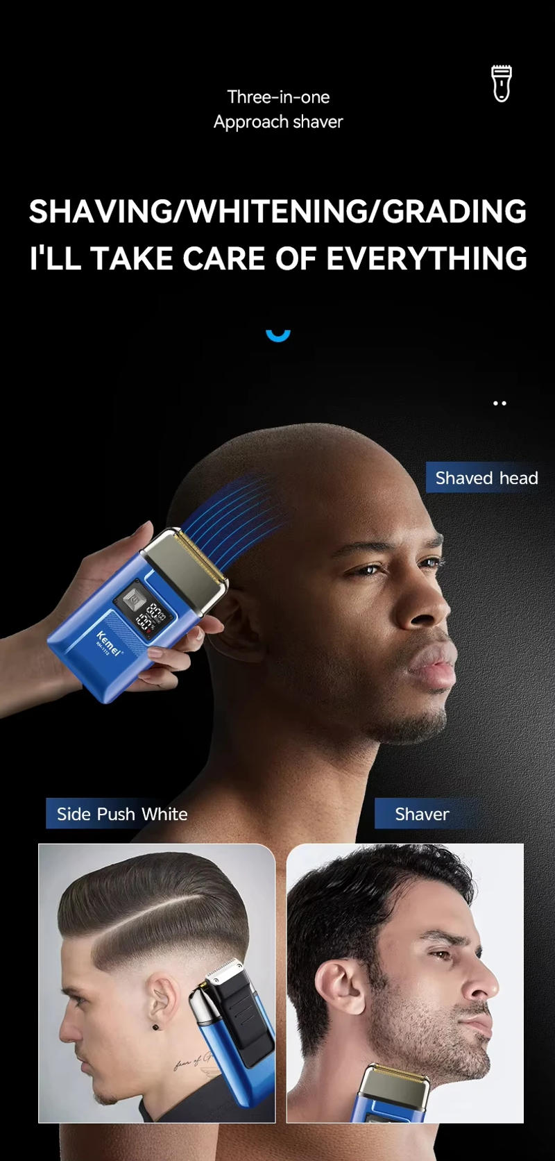 Description Picture 6 of itemKemei KM-1112 USB Charging IPX5 Waterproof Shaver 2 in1 Men's Rechargeable Electric Beard Razor Floating Forward Shaving Machine