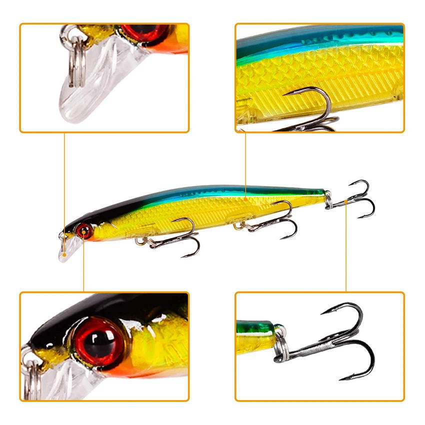 Description Picture 3 of item11cm 12.9g Minnow Fishing Lure Laser Hard Artificial Bait 3D Eyes Fishing Wobblers Pike Carp Bait Crankbaits Fishing Tackle