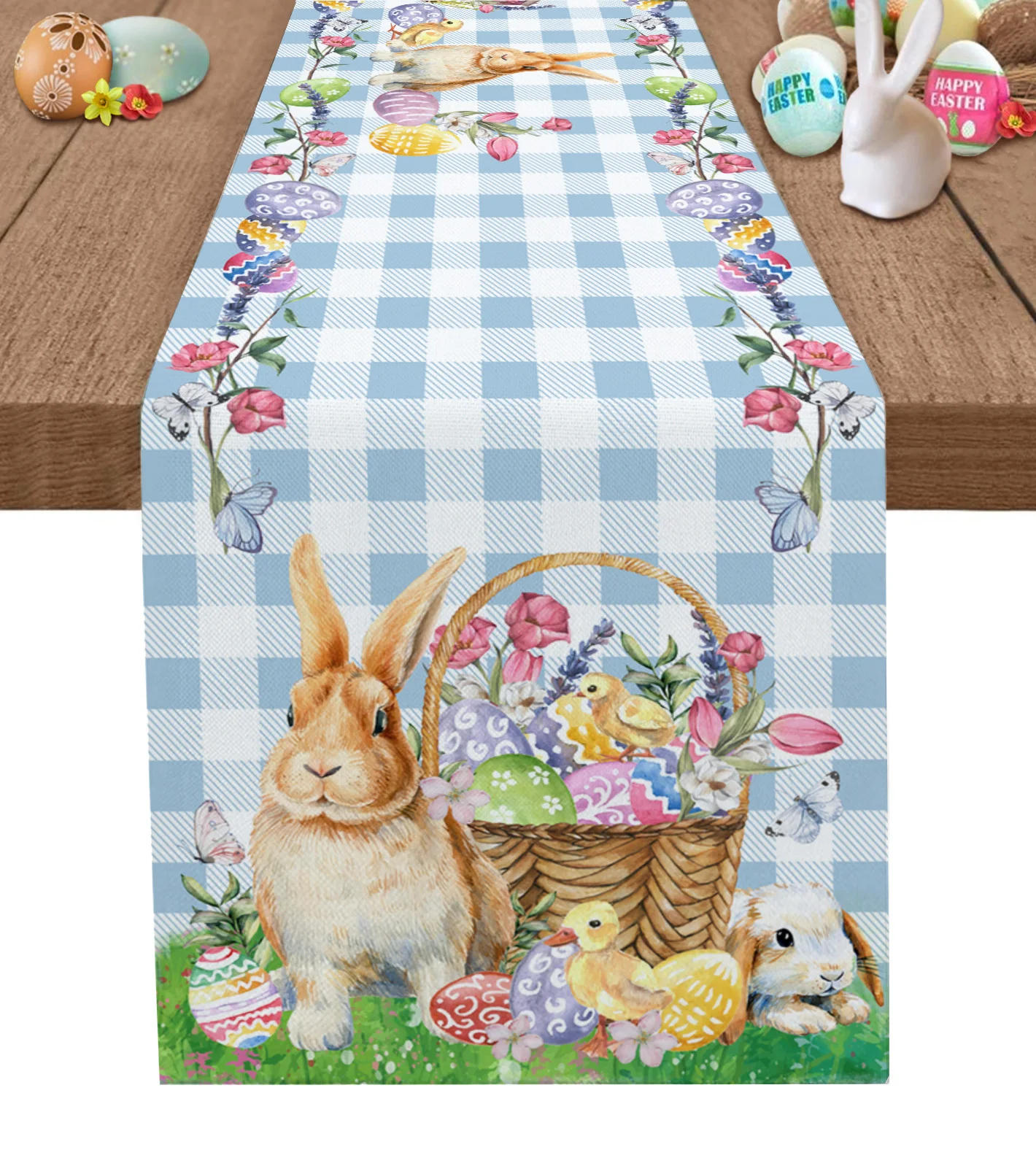 Description Picture 3 of itemEaster Bunny Egg Duck Flower Linen Table Runner Wedding Decoration Anti-Fouling Rectangular Dining