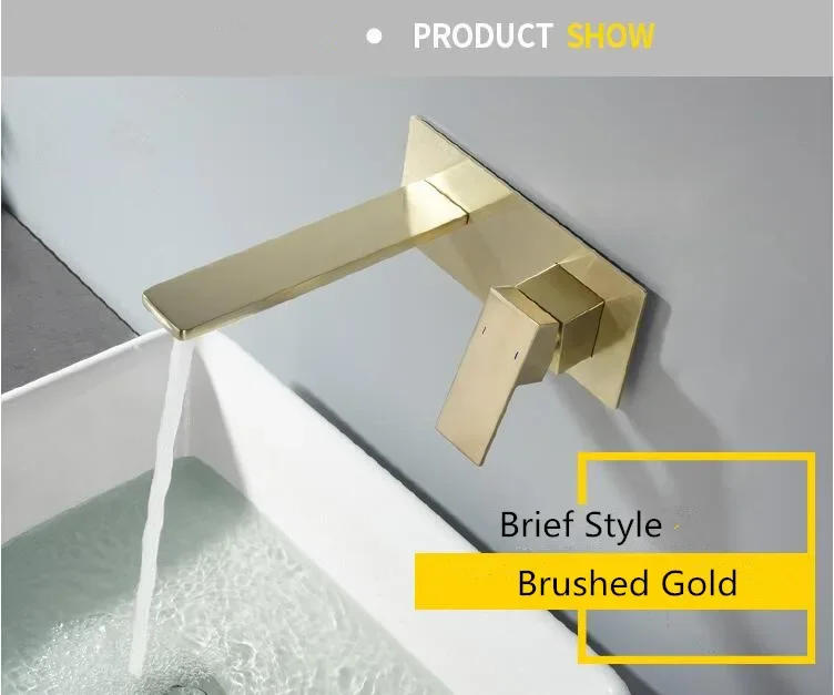 Description Picture 3 of itemBrushed Gold Basin Faucet Concealed Bathroom Sink In-Wall Basin Spout Mixer Tap Set Combination Blanoir Solid Brass tap