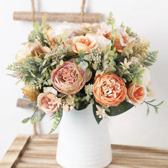 DociDaci Autumn White Silk Artificial Roses Flowers Wedding Home Decoration High Quality Bouquet Luxury Fake Floral Arrangement