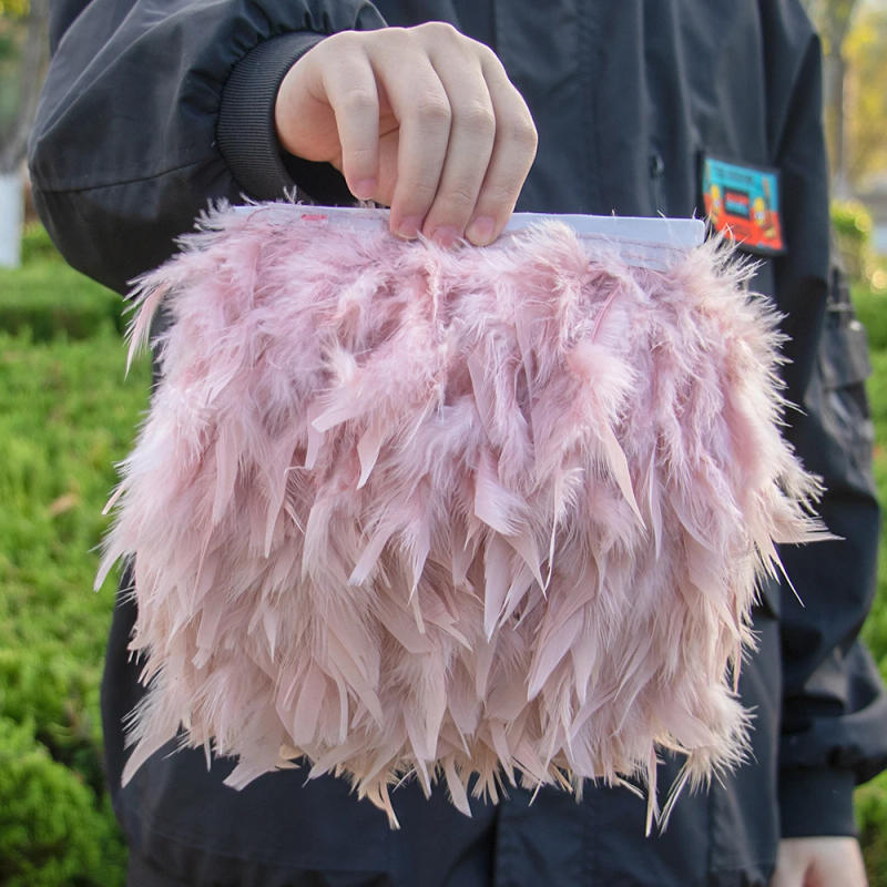 Description Picture 2 of item10Meters Leather Pink Turkey Feather Trim Fring 10-15CM Plumes Ribbon for Wedding Party Sewing Clothing Decor Accessories Crafts