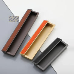 4Pcs Zinc Leather Rectangle Finger Pull For Furniture Cupboard Kitchen Bedroom Bath Door Gold Black Grey