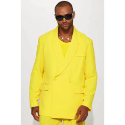 Yellow Men Suits Double Breasted Peak Lapel Elegant Prom Party Full Set High Quality Male Clothing Tailor 2 Piece Jacket Pants