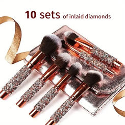 Premium Makeup Brushes Sets, Crystal Glitter Brush, Powder Blush, Concealer, Blending Eyeshadow, 10Pcs