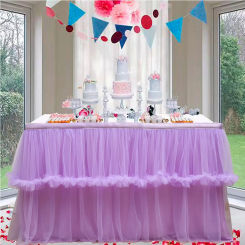 Wedding Tulle Table Skirt 6FT/9FT Purple Pink White Mesh Dining Table Decoration Table Cover For Wedding Reception Banquet