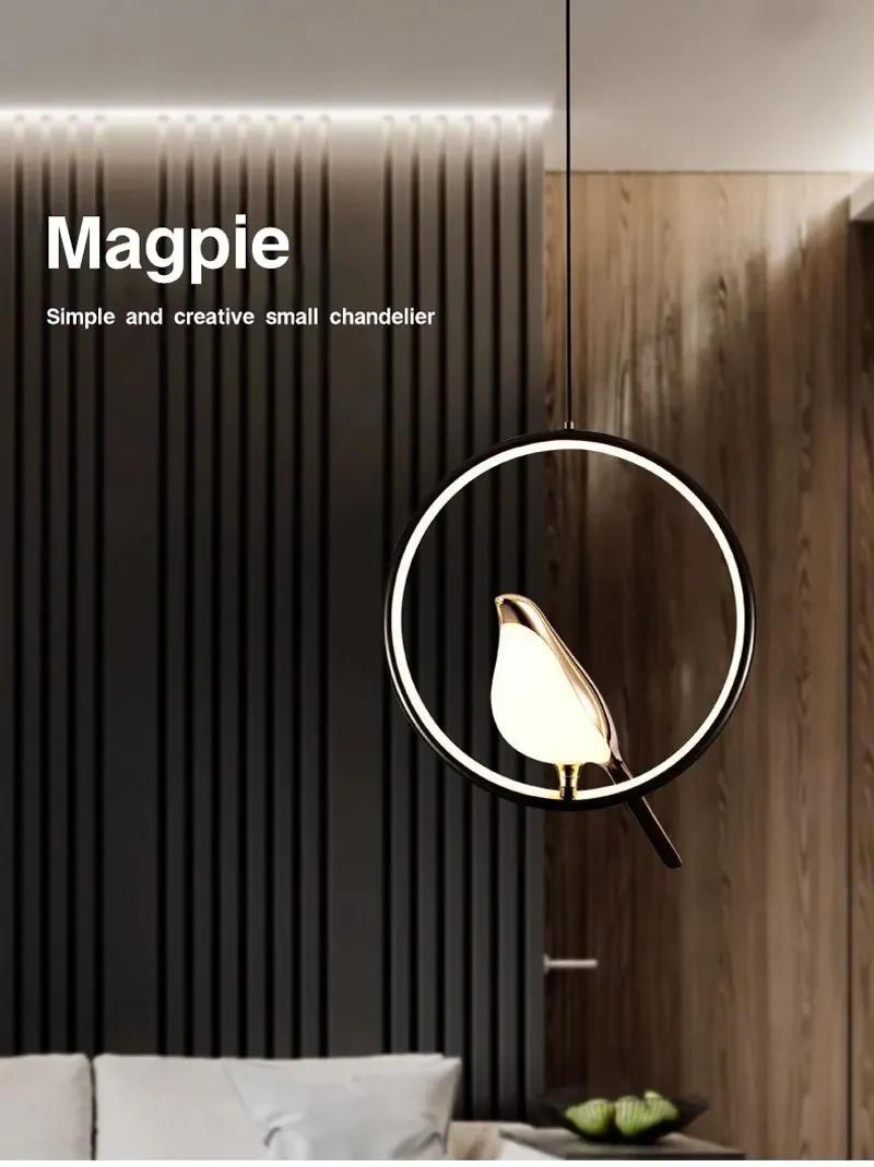 Description Picture 5 of itemNordic Magpie Bird Simple and Luxurious for Bedside Bedroom Indoor Black Silver Hanging Lights Chandelier Lamp LED