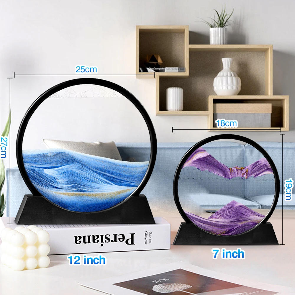 Description Picture 6 of itemMoving Sand Art Picture Round Glass 3D Hourglass Deep Sea Sandscape In Motion Display Flowing Sand Frame 7/12inch For home Decor