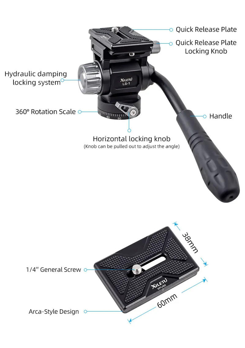 Description Picture 5 of itemXILETU LS1 Panoramic Tripod Head Hydraulic Fluid Video Damping Head For Tripod Monopod Camera Holder Stand Mobile SLR DSLR