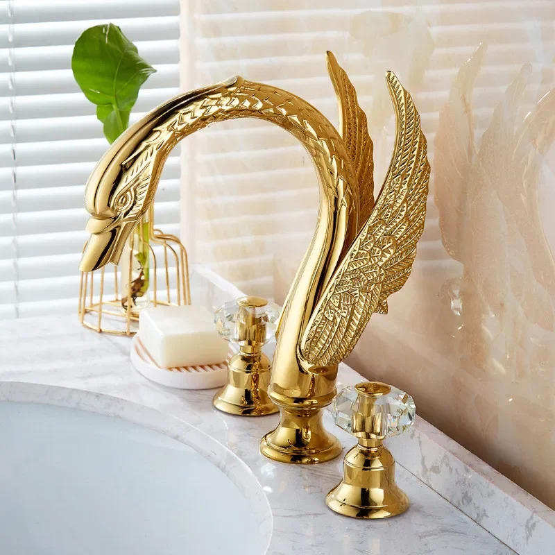 Description Picture 3 of itemBathroom basin brass faucet gold widespread Swan black Tap luxury Mixer Hot And Cold shower room sink