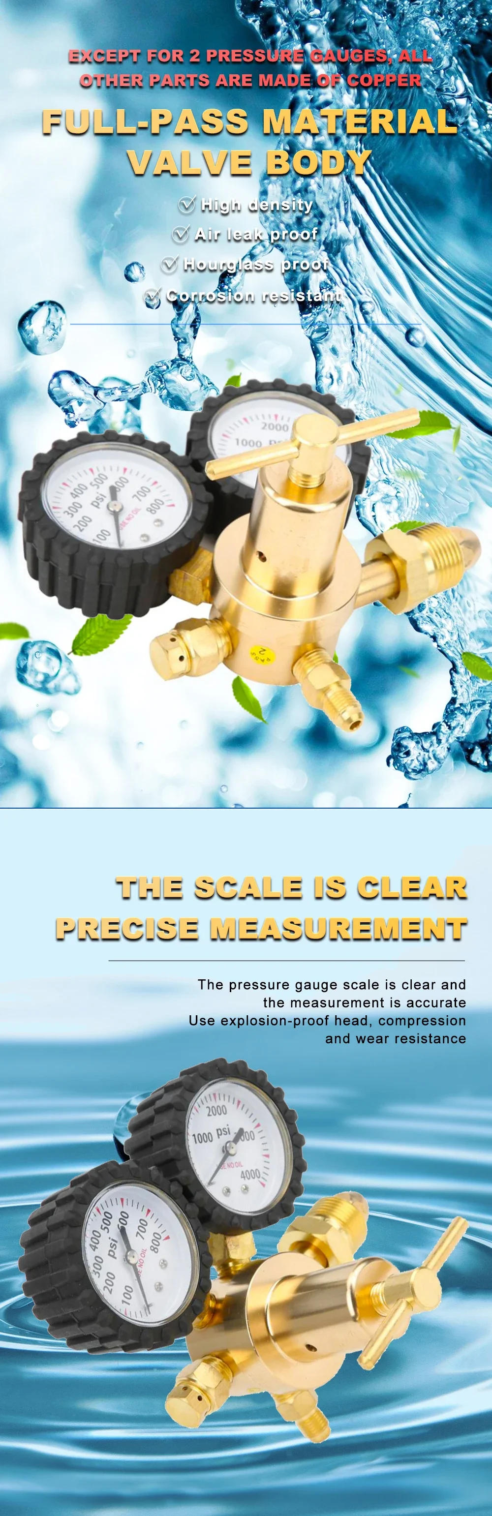 Description Picture 5 of item1/4" Brass Nitrogen Regulator 0-800PSI Gas Pressure Reducing Valve Connection Gauges CGA580