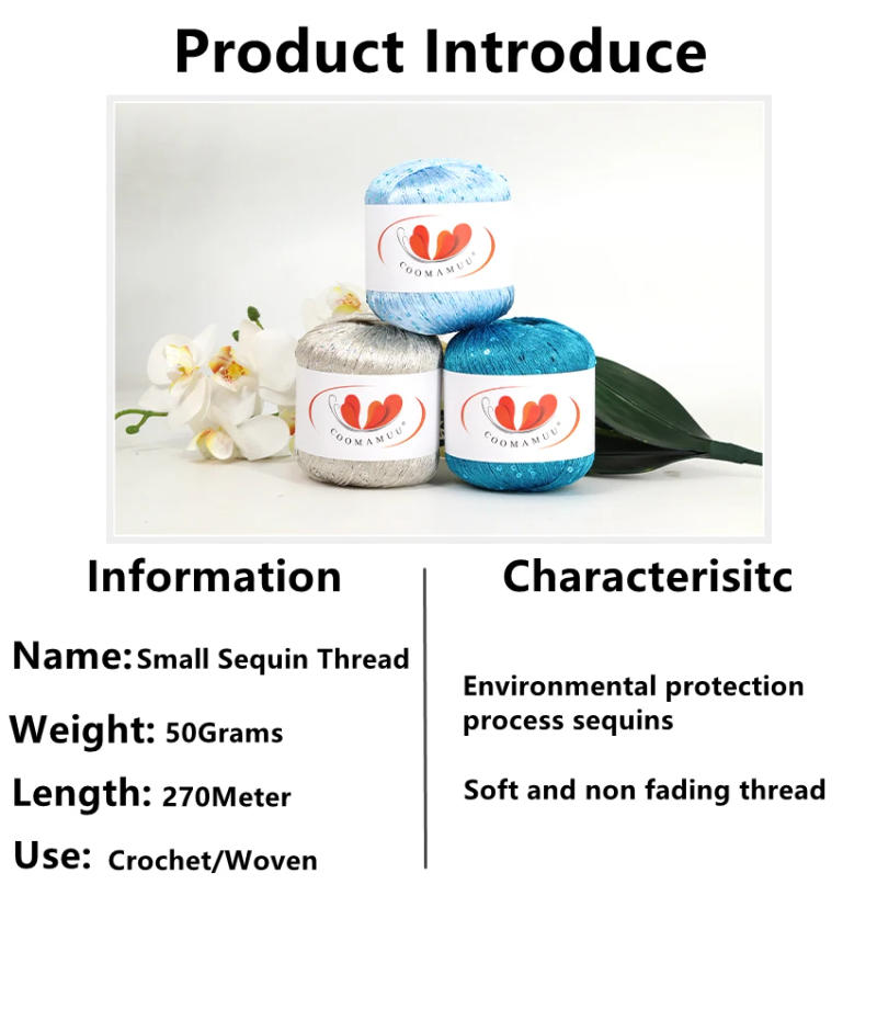 Description Picture 2 of item265Meters Glitter Sequined Silk Ice Thread Shiny Summer Partner Yarn Colorful Crochet Thin Rope Hand Knitting Shawl Yarn DIY