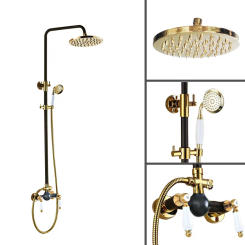 Luxury Gold Color Brass Black Oil Rubbed Bronze Bathroom Round Rain Shower Head Mixer Tap Set Wall Mounted Bath Faucet ars934