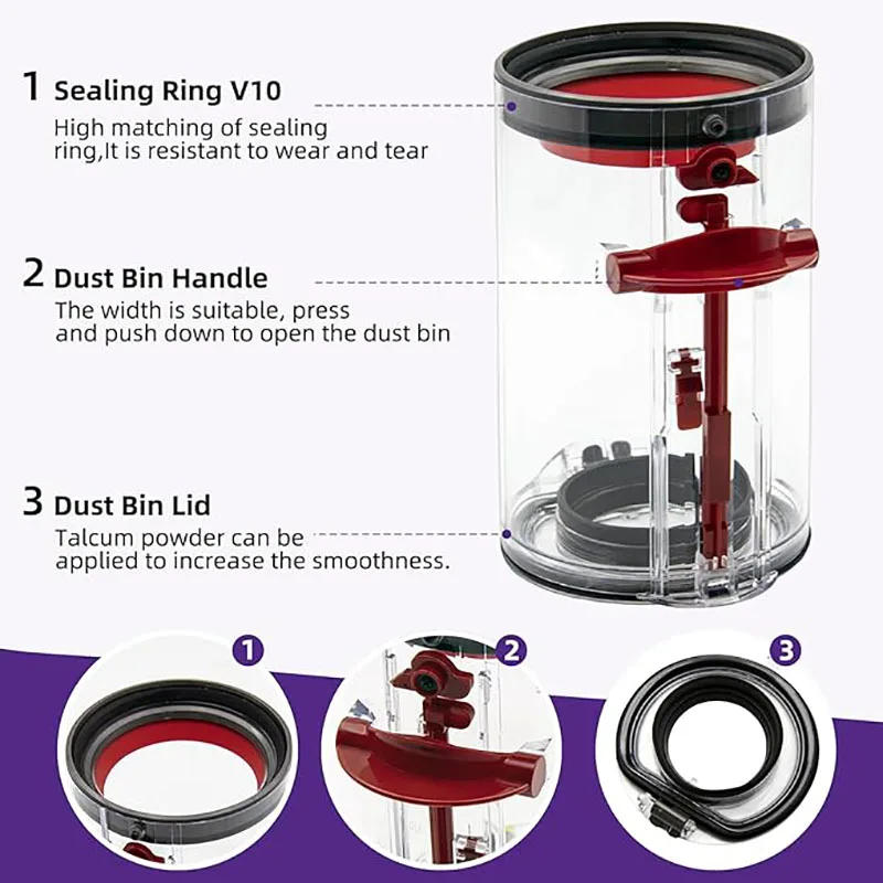 Description Picture 3 of itemAll New For Dyson V10 SV12 Vacuum Cleaner Accessories Replacement New Trash Cans Dust Container Bin Spare Parts 969509-0