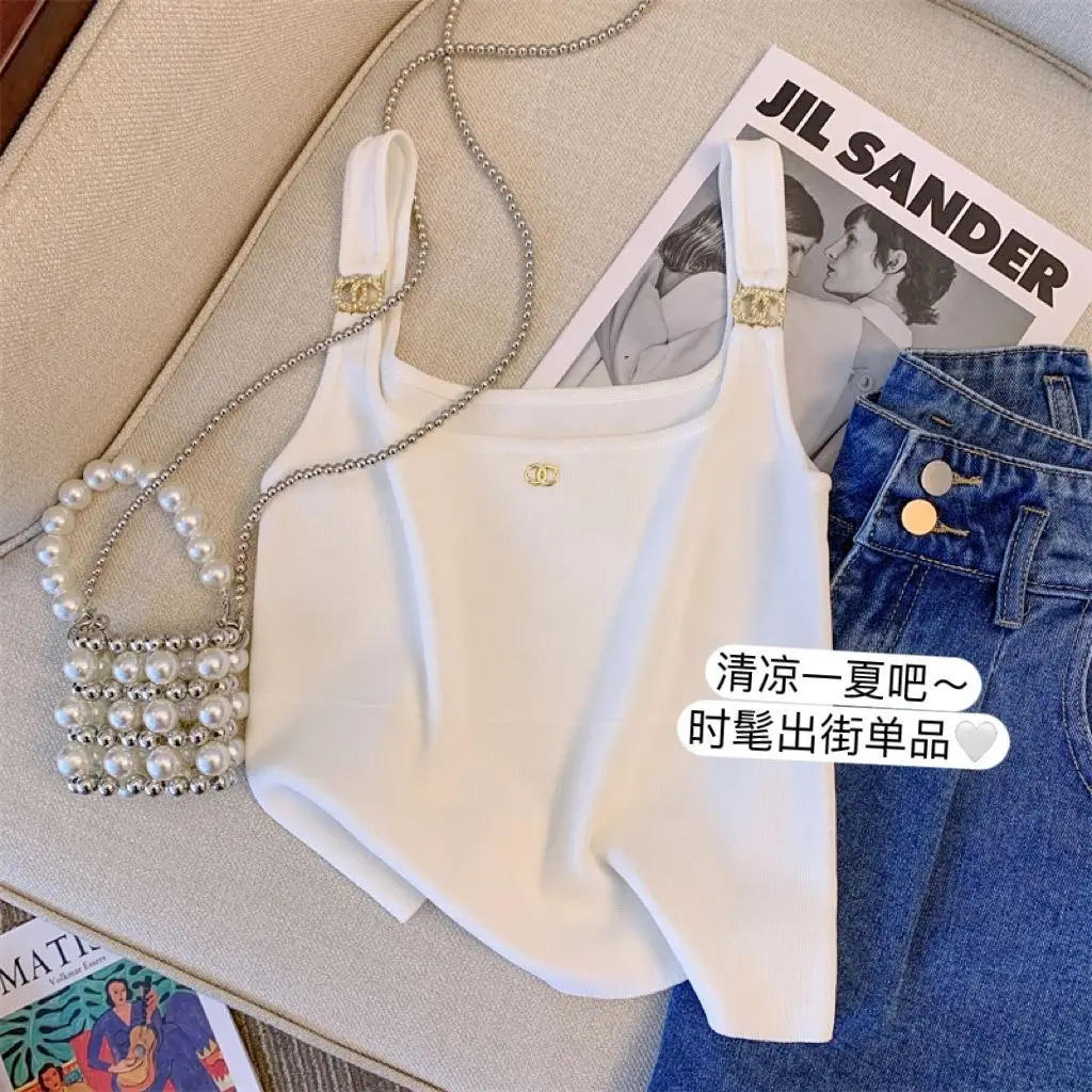 Description Picture 6 of itemSmall Diamonds Short Tank Top Slim Fit Black Sleeveless Top Sweet and Hot Style, Hanging Strap for Women's Outwear Vest Tees