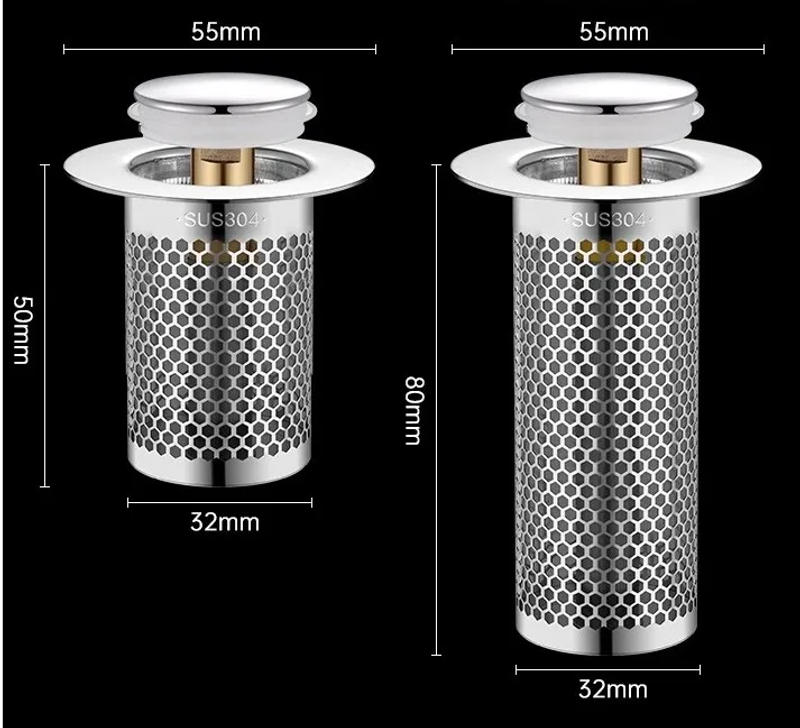 Description Picture 3 of itemStainless Steel Floor Drain Filter Mesh Pop-Up Bounce Core Basin Drain Stopper Shower Hair Catcher Strainer Bathroom Accessories