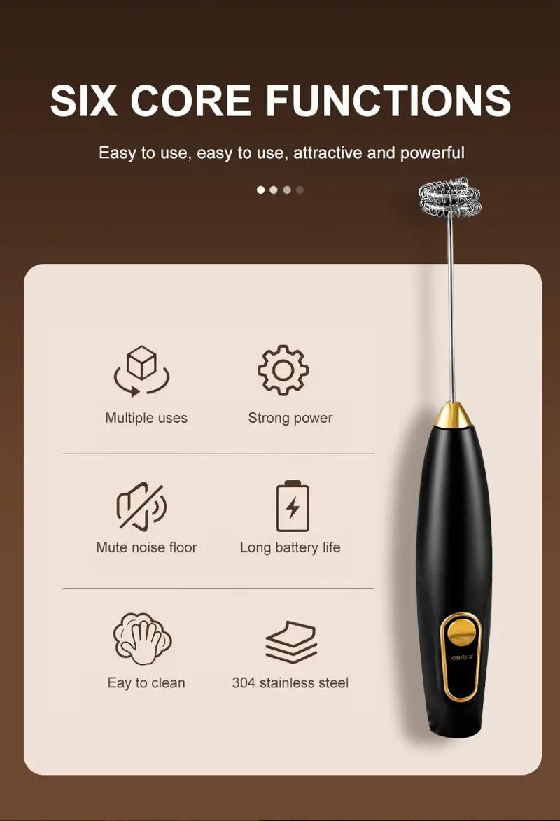 Description Picture 3 of itemRechargeable Electric Milk Frother Handheld - USB Charging Mini Whisk with 1 Speed Control, Stainless Steel Whisk Head for Coffe