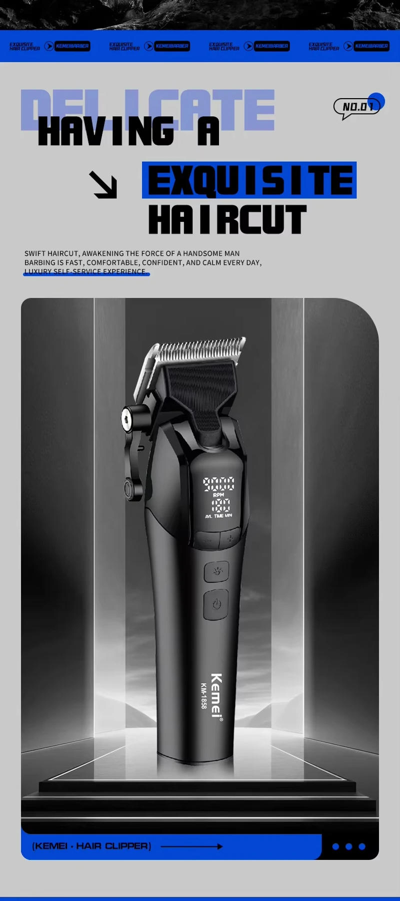 Description Picture 4 of itemKemei KM-1858 10W Barber Professional Electric Hair Clipper DLC Blade Trimmer Cordless USB Charging Rechargeable Hair Clippers
