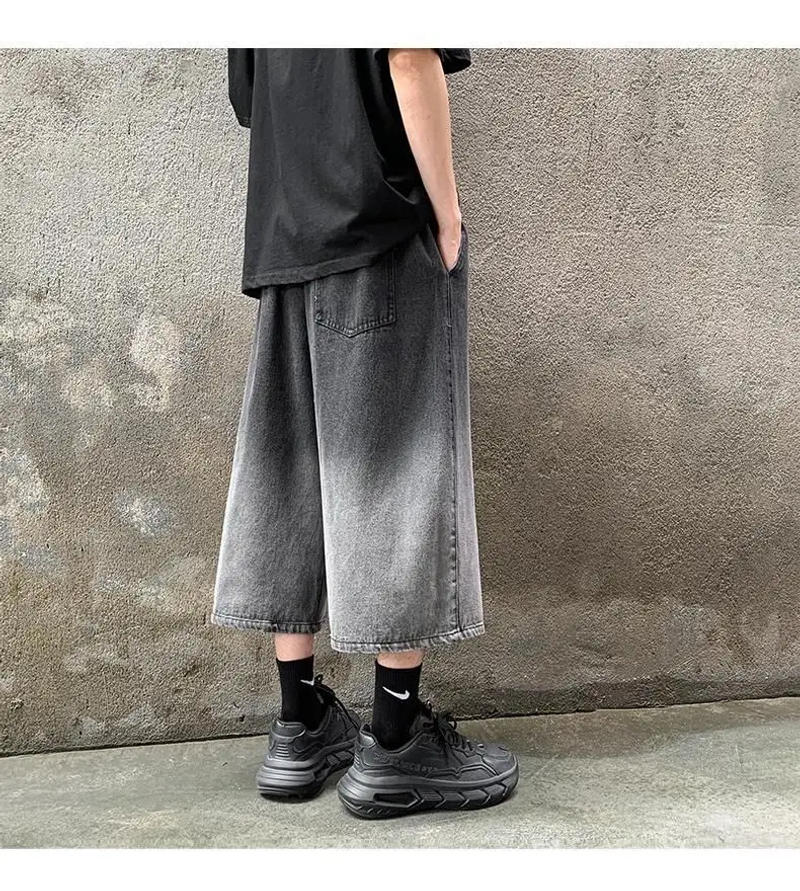 Description Picture 6 of itemSummer New Gradient Denim Shorts For Men's Outdoor Street Thin Wide Leg Loose Cropped Pants 2024 Waist Drawstring Casual Pants