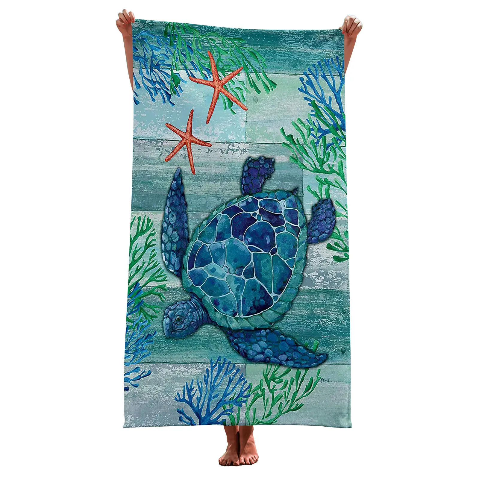 Description Picture 6 of itemSea Turtle Beach Towel Microfiber Ocean Animal Bath Towel Nautical Theme Quick Dry Towels for Kids Adults Swimming Sports Travel