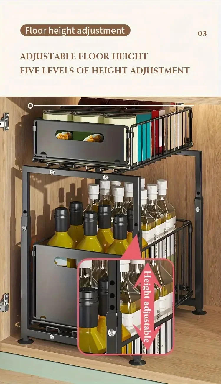 Description Picture 6 of item2 Tier Kitchen Under Bathroom Sink Organizers Pull-Out Cabinet Shelf Organizer Storage Rack Sliding Cabinet Basket Kitchen Items