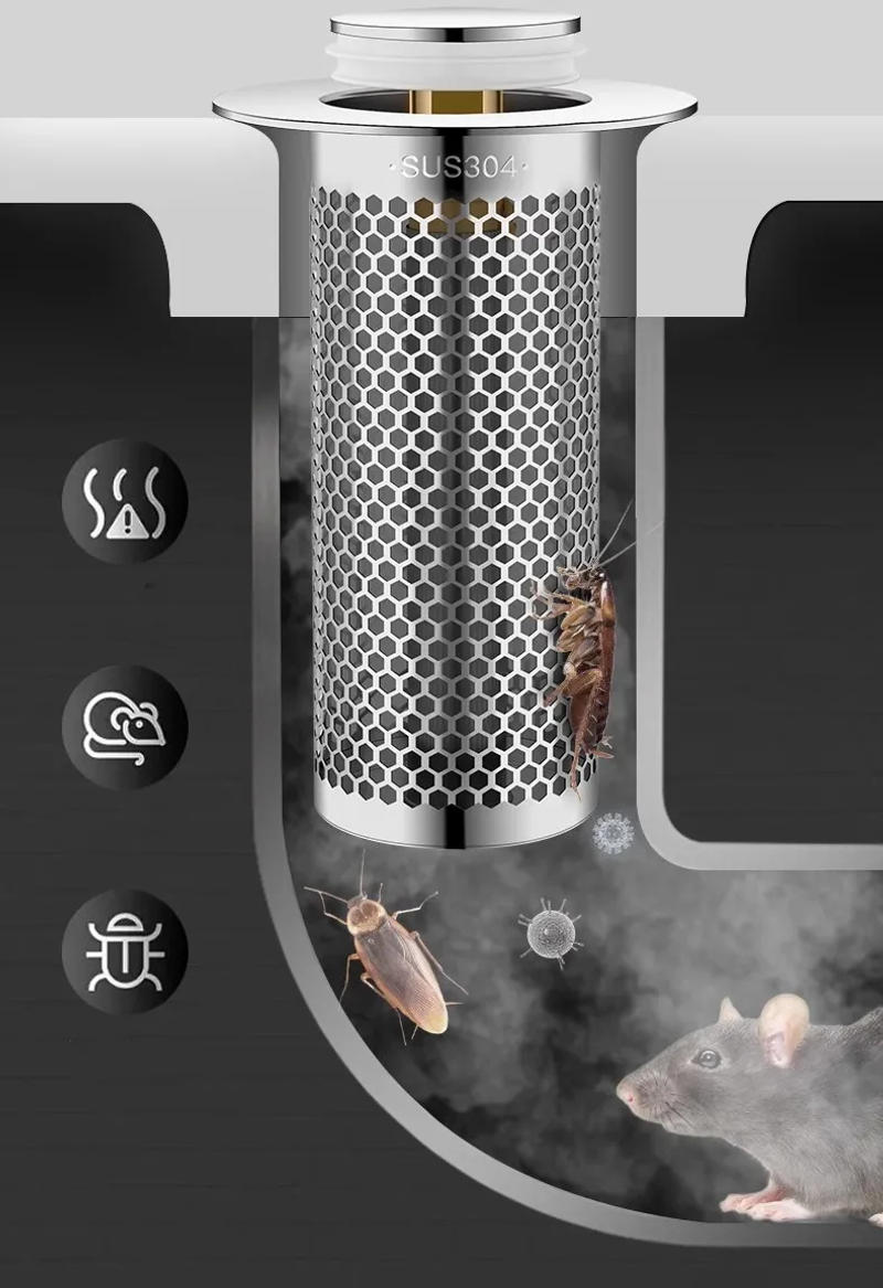 Description Picture 6 of itemStainless Steel Floor Drain Filter Mesh Pop-Up Bounce Core Basin Drain Stopper Shower Hair Catcher Strainer Bathroom Accessories