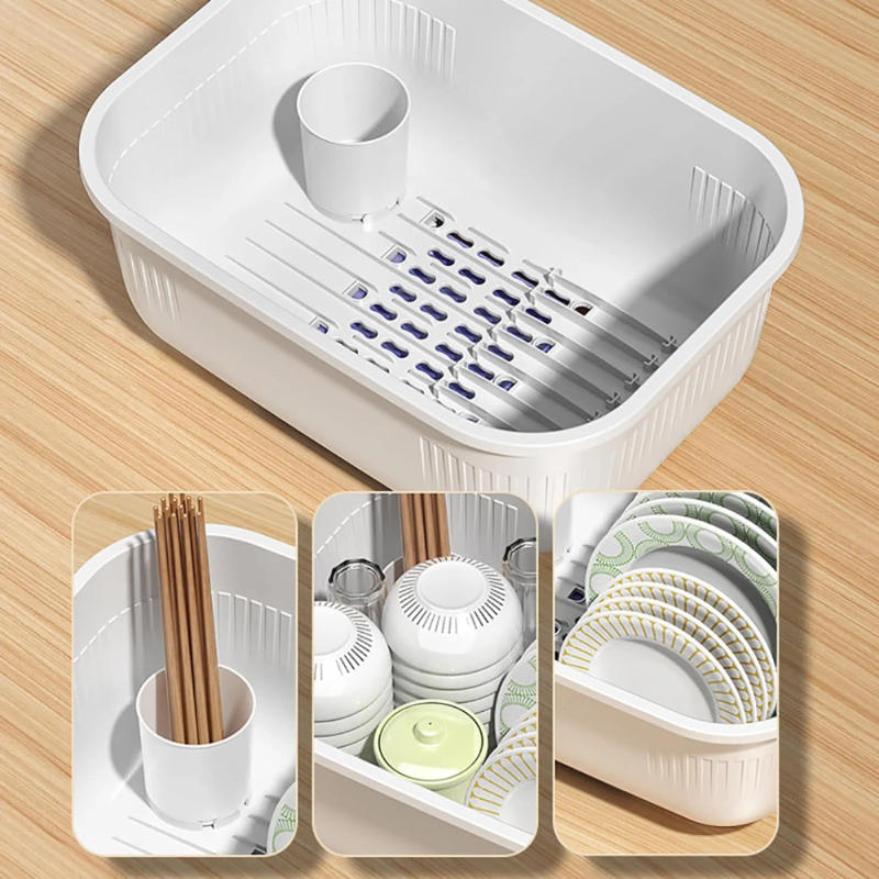 Description Picture 5 of itemDrain Rack Dish Bowl Drying Rack Plate Storage Drainer Holder Organizer Plastic Tableware Holder with Lid Cover for Kitchen Home