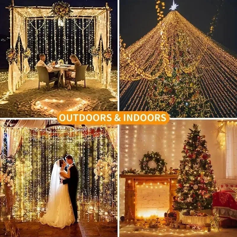 Description Picture 3 of item400 LED Curtain String Lights 8 Modes Remote Control Fairy Lights Christmas Decorations Wedding Holiday Party Bedroom Home Decor