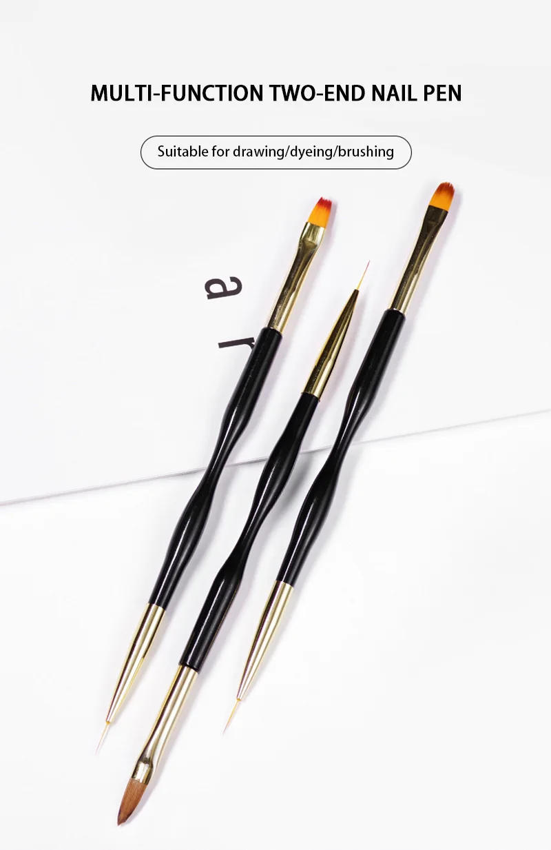 Description Picture 3 of itemFrench Stripe Nail Brush Tips Dual End Ultra-thin Line Drawing Pen UV Gel Painting Pen Nail Art Liner Brush Manicure Tools