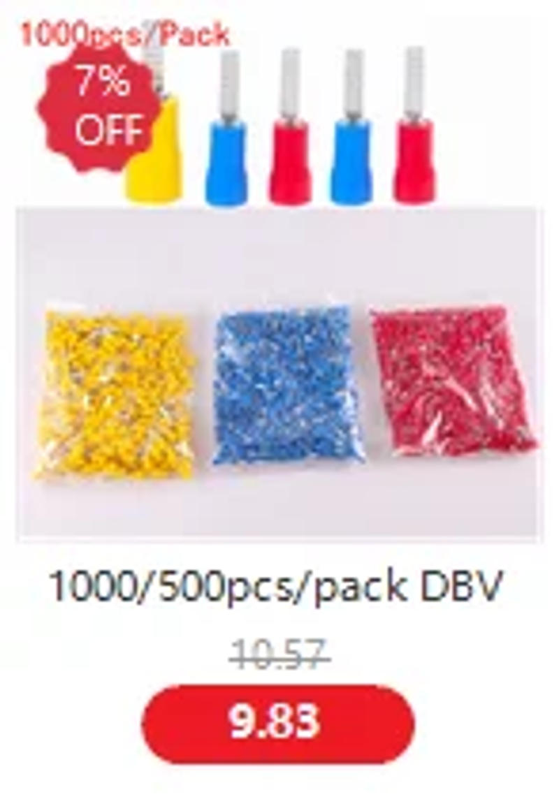 Description Picture 6 of item1000/500pcs/pack DBV1.25-10 Insulated Blade Terminal Cable Wire Connectors Electrical Crimp Terminals Ends Cold pressed terminal