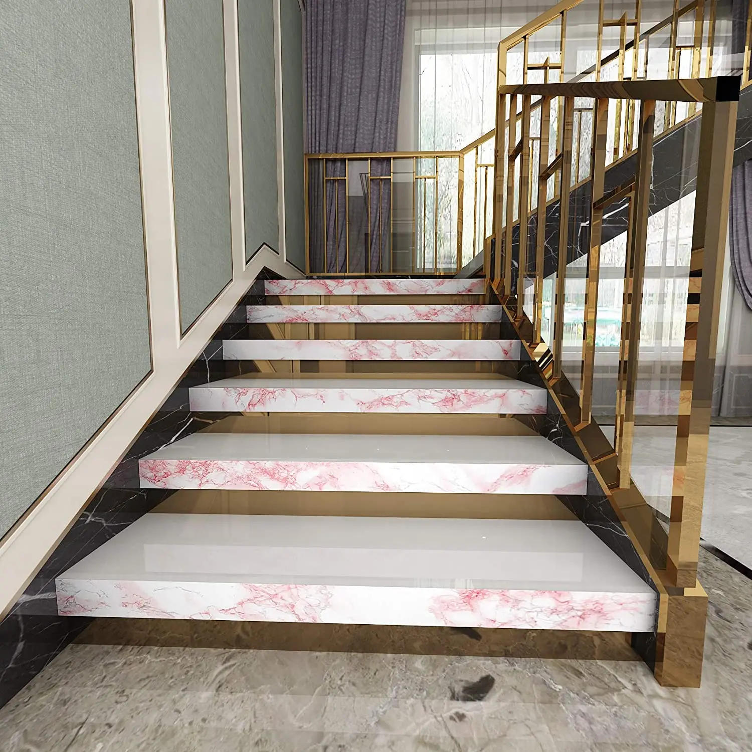 Description Picture 6 of itemVinyl Pink Marble Wallpapers Peel Self-adhesive Removable Waterproof Wall Covering Table Countertop Cabinet Furniture Stickers