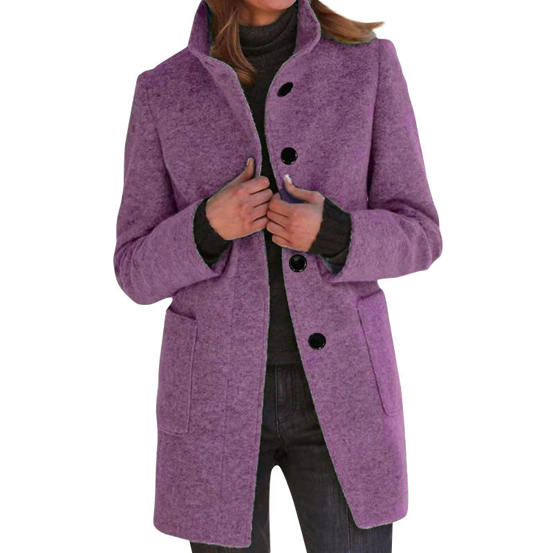 Description Picture 4 of itemWomen's Casual Woolen Outerwear Elegant Solid Warm Blazer Coats Long Sleeve Single-breasted Office Jackets Female Coat