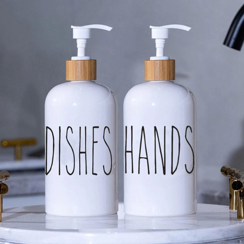 Description Picture 2 of item2pcs Letter Soap Dispenser Kitchen Dish and Hands Soap Bottle Bathroom Refillable Countertop Hand Sanitizer Bottle 500ml/16 oz