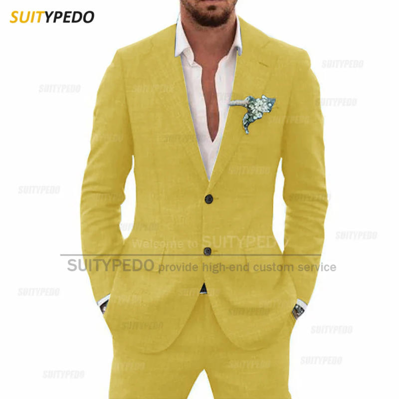 Description Picture 3 of itemCasual Linen Suit Set For Men Wedding Party Tailor-made Fashion Notch Lapel Outfits Holiday Slim Fit Male Blazer Pants 2 Pieces