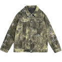 Men's Camo Washed Embroidered Denim Jacket Light Luxury Fashion Loose Pun Style Jeans Coat Male