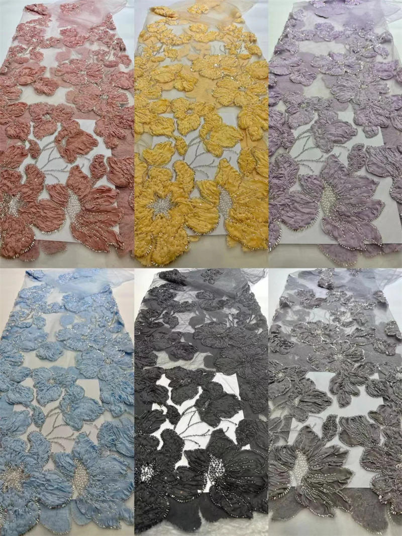 Description Picture 2 of itemHot Sale Unique Design Africa High Quality Handmade Beautiful 3D Embroidery Beads With Sequins For Wedding or Party Dress