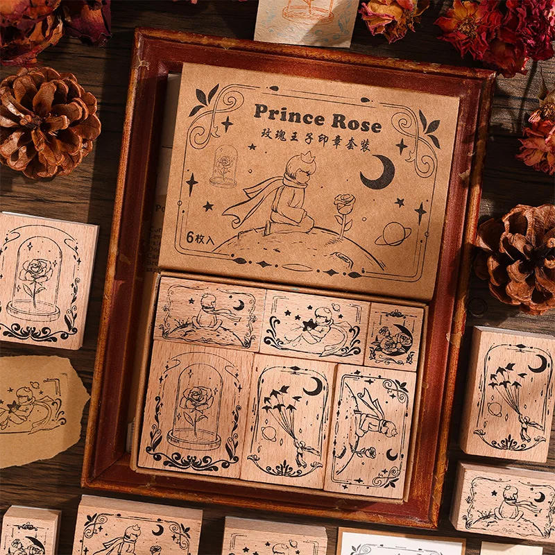 Description Picture 3 of item6pcs/Set Little prince theme Wooden seal stamp Decorative Journal notebook Hand Account Scrapbooking Craft Supplies
