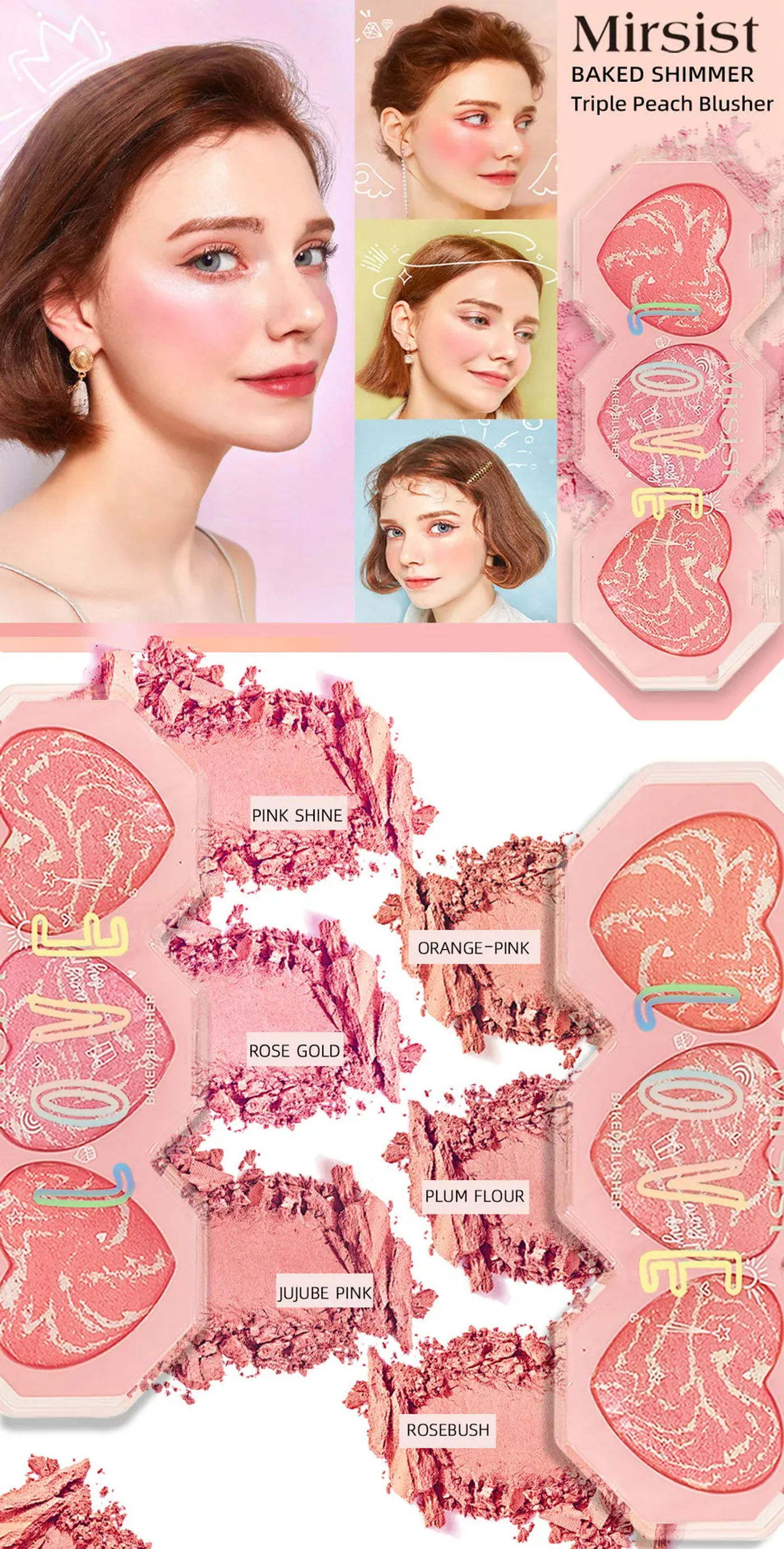 Description Picture 2 of item3 Color Blush Palette Cream Highlighter Contouring Face Brightening Waterproof Long Lasting makeup Kit Face Makeup  Cosmetics