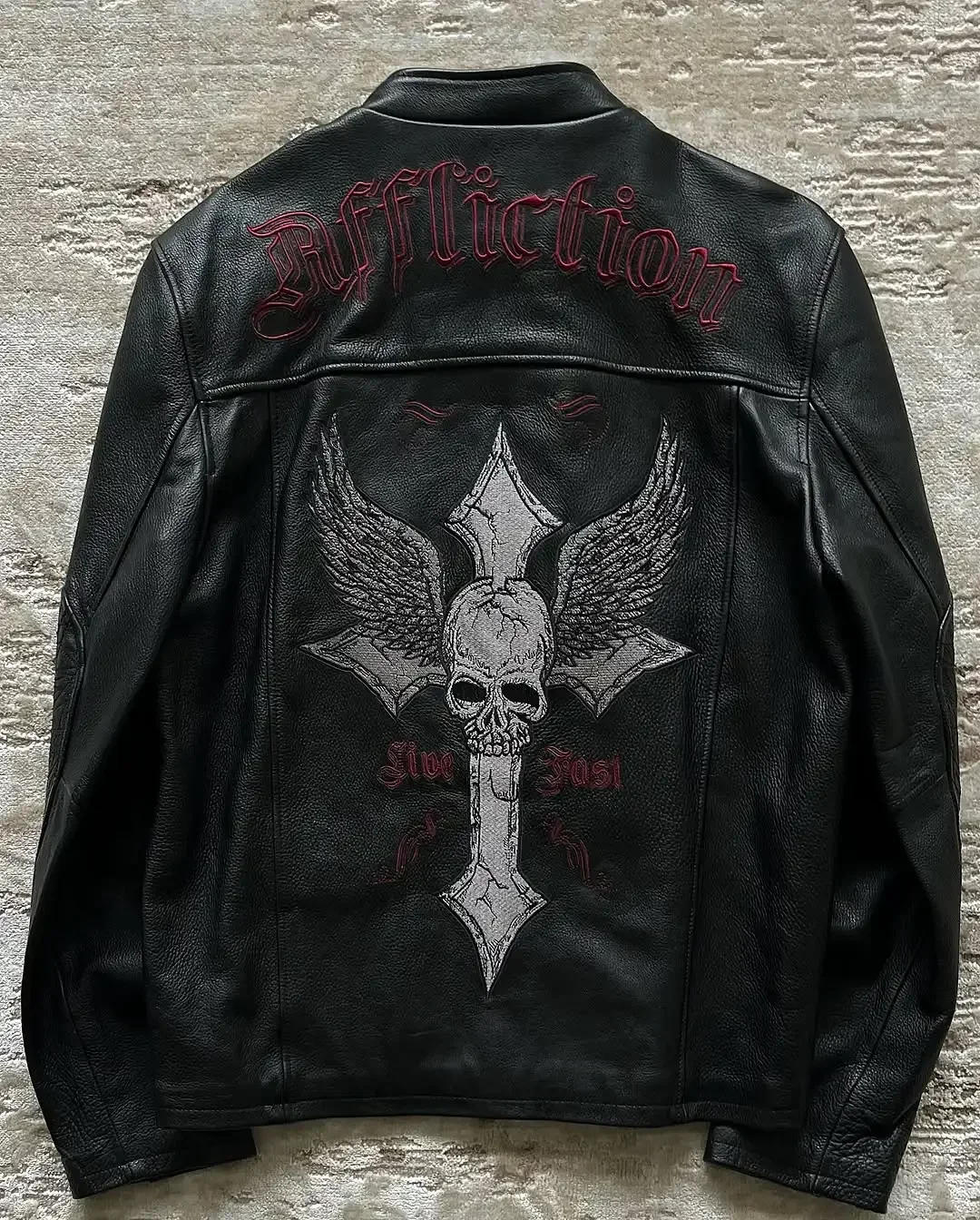 Description Picture 2 of itemAffliction Jacket New American Embroidery Harajuku Fashion Pu Leather Jacket Men Women Long Sleeve Zipper Jacket Coat Streetwear