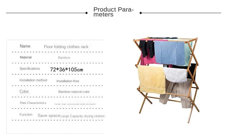 Description Picture 2 of itemFoldable floor to ceiling balcony clothes  bamboo  , bathroom towel  storage rack without punching holes