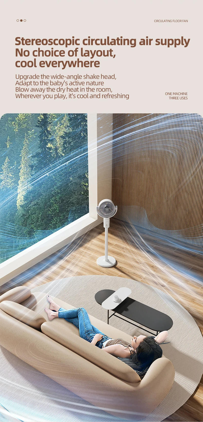 Description Picture 5 of itemAir Turbine Circulation Fan Floor-standing Fan 5-gear Adjustable Air Circulating Fan Adjustable Height Timing Control Rechargeab