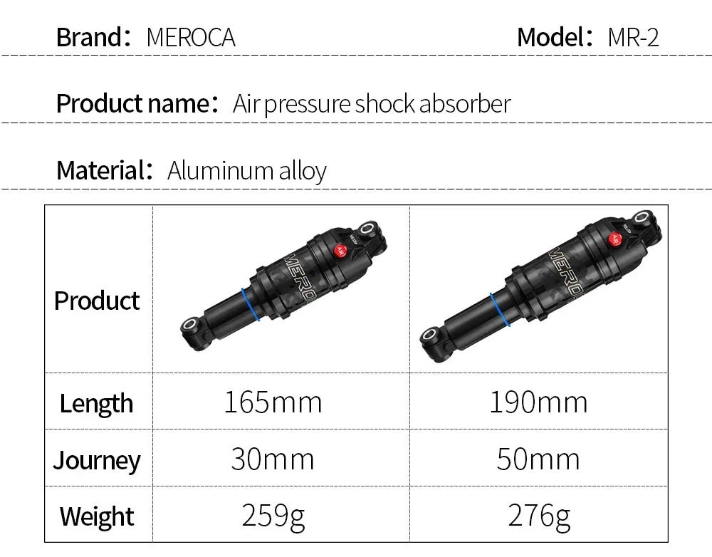 Description Picture 4 of itemMEROCA Bicycle Air Shock Absorber 125mm/150mm/165mm/190mm Length Adjustable Air Pressure Mountain Bike Air Shock Rear Shock