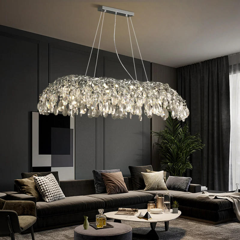 Description Picture 5 of itemModern Chrome Crystal Chandeliers For  Living Room Dining Room Kitchen Table Bedroom Silver Crystal Ceiling Chandelier Lighting