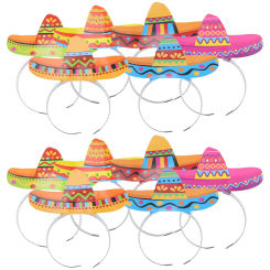 12 Pcs Mexican Headband Party Hat Headbands Wide-brimmed Paper Day of The Dead Hairbands